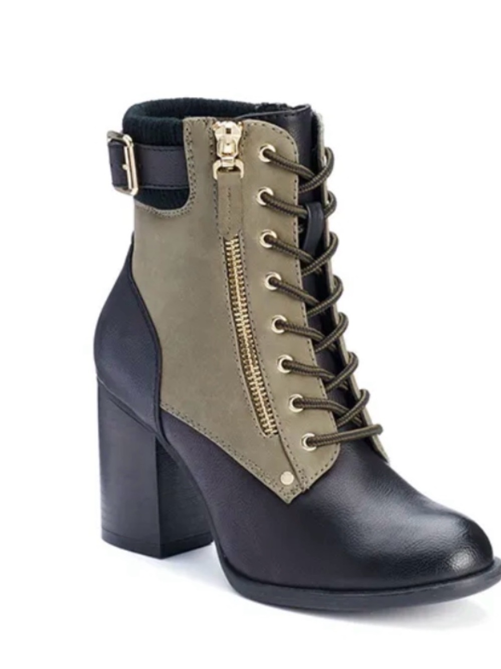 Apt. 9 Two-Tone Olive and Black Lace-Up Block Heel Ankle Boots